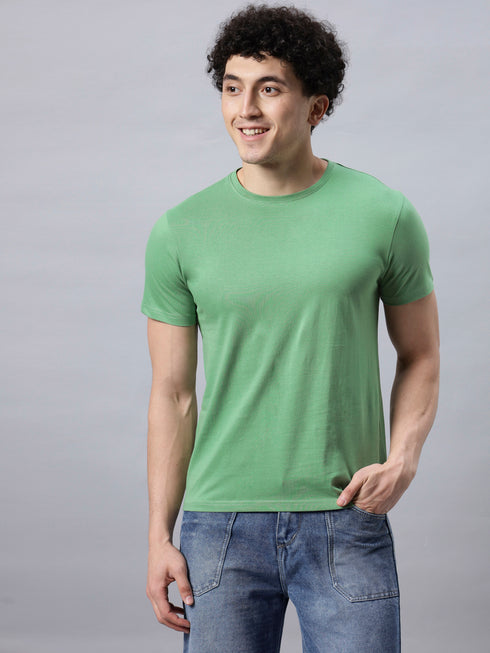 Men's 100% Cotton Round Neck Solid T-shirt Dark Sea Green
